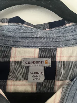 Carhartt Women's Plaid Short Sleeve Button Down Shirt XL Blue White 100% Cotton thumbnail 2
