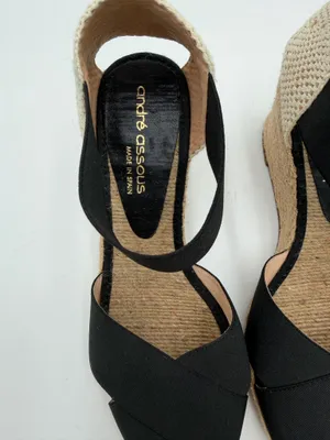 Andre Assous Women’s 7.5 Black Espadrille Wedge Sandals Made in Spain thumbnail 2