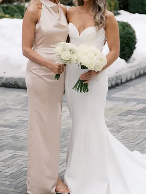 Bella Bridesmaids Dessy Group Cowl Neck Bridesmaid Dress in Champagne thumbnail 5