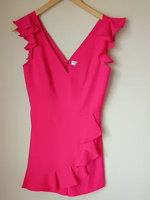 Amanda Uprichard Hot Pink Ruffle Romper Shorts Size Small thumbnail 1