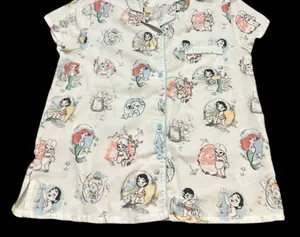 Disney Cream Short Sleeve Top with Multicolor Princess & Mermaid Sketches M thumbnail 1