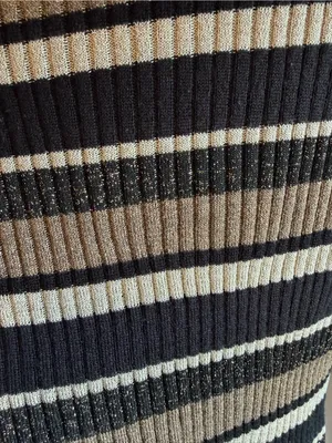 FRAME Metallic Stripe Ribbed Sweater XS Gold Multi Black Wool Blend Crewneck Y2K thumbnail 6