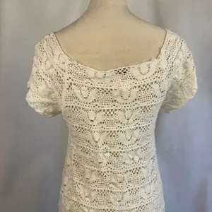 Ivory Crochet Lace Beach Cover Up Dress Cream Size Medium Summer‎ Boho thumbnail 5