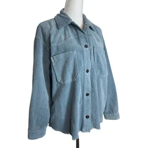 ZARA Oversized Corduroy Button Down Shirt Jacket Size M Blue Chore Barn Shacket thumbnail 4