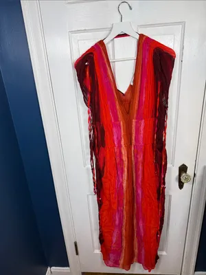 ZARA Sleeveless V-Neck Bead Tie Dye Midi Dress W2567 Sz S thumbnail 5