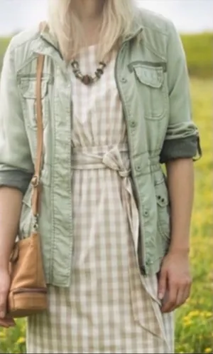 Anthropologie HD in Paris Gingham Print Short Sleeve‎ Belted Dress in Tan Size 4 thumbnail 1