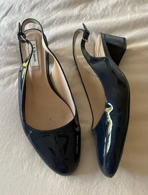 LK Bennett Navy Patent Slingback Block Heels thumbnail 1