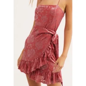 Free People Intimately Floral Burnout Velvet Wrap Mini Dress Wine XS thumbnail 7