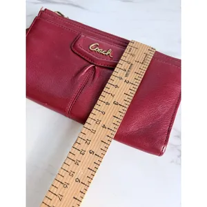 Coach Red Leather Zip Wristlet Wallet Clutch Card Holder w/ Strap thumbnail 2