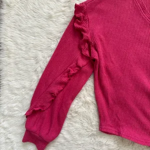 Anthropologie Pilcro Top Ruffled V-Neck Shirt Waffle Knit Raspberry Pink L thumbnail 7