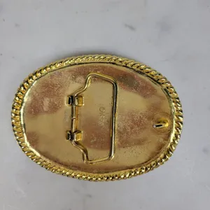 Vintage 1995 Rhinestone Belt Buckle Purple Gold Tone Oval Rope Border Y2K Retro thumbnail 5