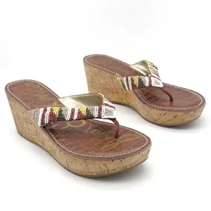 Sam Edelman Rosa Nude Ginger Beaded Thong Cork Wedge Sandal Flip Flop Size 8.5 thumbnail 16