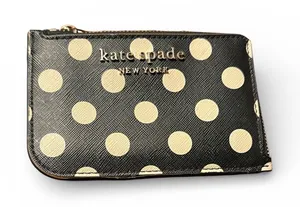 Kate Spade Black and Cream L-zip Dot Card Holder thumbnail 1