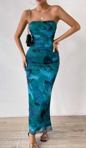 Mesh Strapless Maxi Dress Slit Side Bodycon Long Dress Size Small thumbnail 1