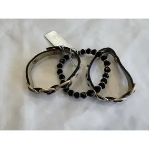 Viv & Lou Animal Print Snap Bracelet Stack 3pc Calf Hair Bead Bracelet Set NEW thumbnail 2
