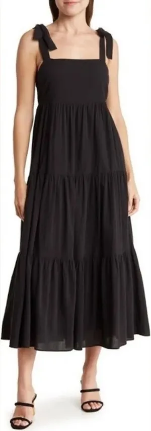 Madewell Tie-Strap Tiered Midi Dress Black thumbnail 1
