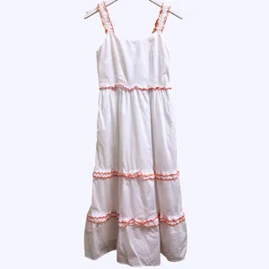 J.Crew White Cotton Scalloped-Trim‎ Tiered Midi Dress Size 0 Pockets Resortwear thumbnail 3