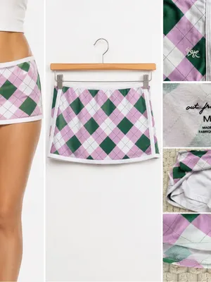 Out From Under Urban Outfitters Pink Green Argyle Micro Mini Skort Size M thumbnail 3
