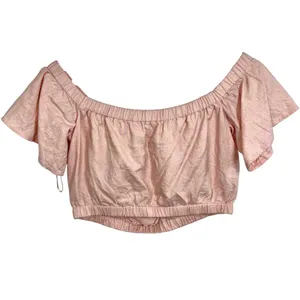 Abercrombie & Fitch Pink Linen Blend Off Shoulder Ruffle Crop Top Womens Size S thumbnail 3