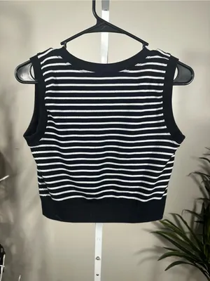 X327. Aura Black & White Striped Sleeveless Ribbed Crop Top thumbnail 3