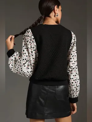 Anthropologie Porridge Textured Sweatshirt size Large black white pop art print thumbnail 3