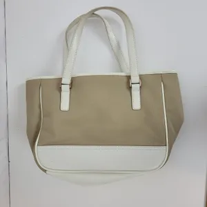 Fossil Womens Purse Bag Tan White Canvas Leather Double Strap Magnet Closure thumbnail 8