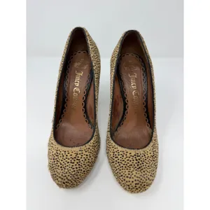 Juicy Couture Cheetah Print Calf Hair Block Heel Pumps Round Toe Tan BlK Size 7 thumbnail 2