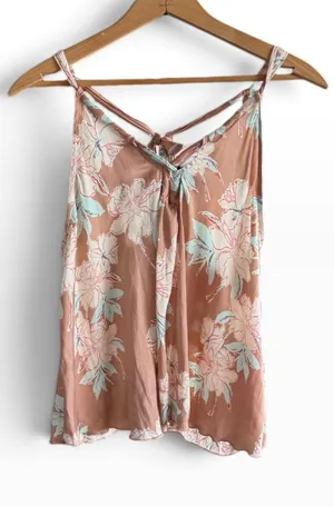 Free People Intimately Floral Strappy Tie Back Cami Top Mauve Pink‎ Small thumbnail 1