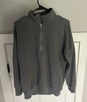 Aerie Green and Gray Sweatshirt Quarter-Zip Casual thumbnail 1