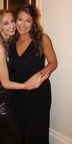 Lulu’s Black V Neck Dress with Lace Back and Slit thumbnail 1
