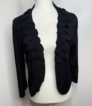 American Rag Black Open Front Ruffled Cardigan Sz Large Rayon Spandex Versatile thumbnail 1