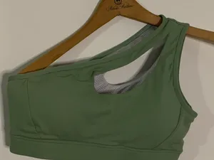 Sleek Olive One-Shoulder Sports Bra thumbnail 2