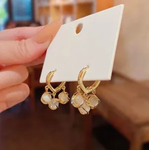 18K Gold Plated Tassel Cat's Eye Stone Dangle Drop Earrings for Women thumbnail 2