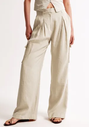 Abercrombie Drapey Tailored Lightweight Wide-Leg Trousers Tan 26 Short thumbnail 2