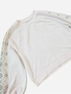 Splendid Light Pink Eyelet Sleeve Crewneck Sweater thumbnail 3