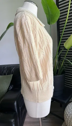 Crochet polo sweater Tan thumbnail 3