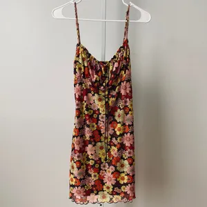 SHEIN sz M Floral Print Mesh Cami‎ Dress Lettuce Hem Mini Dress 90s style Y2K thumbnail 4