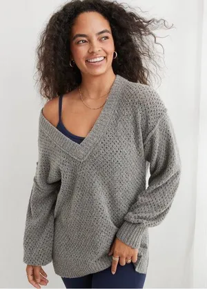 Aerie V-Neck Sweater Oversized thumbnail 1