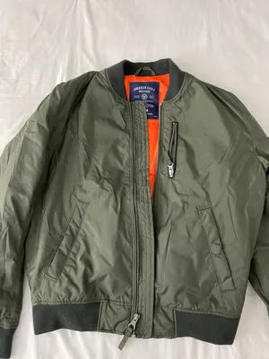 American Eagle Green Bomber Zip Up Jacket thumbnail 4