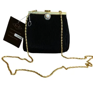 Slg Black And Gold Faux Pearl & Rhinestone Clasp Boxy Evening Bag thumbnail 1