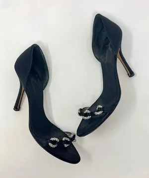 Giuseppe Zanotti Black Silk Sandals‎ w/ Rhinestones thumbnail 1