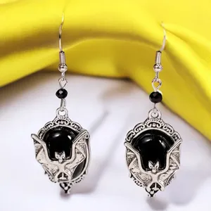 Gothic Bat Cameo Vintage Style Synthetic Black Silver-Plated Alloy Drop Earrings thumbnail 7