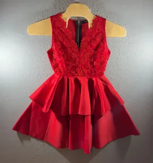 1550 | NWOT Red Lace‎ Peplum Layered Ruffle Mini Cocktail Holiday Dress Women S thumbnail 1