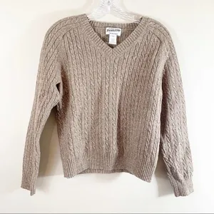 Pendleton Marled Brown Wool Blend Cable Knit V-Neck Sweater thumbnail 1