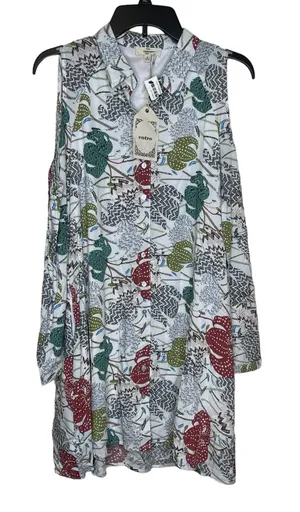 Entro Women's Shirt Dress‎ Button-Up Midi Floral Collar Cold Shoulder Medium NWT thumbnail 1