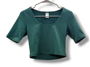 Paragon Fitwear Green Cropped Workout Top Womens Medium‎ Scoop Neck Active Tee thumbnail 1