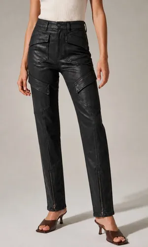 PAIGE Stella Black Coated Cargo Straight Leg Pants Size‎ 23 thumbnail 1