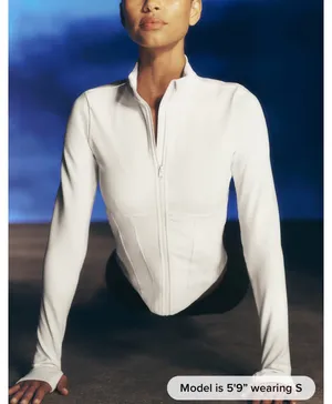 ALO Yoga White Long-Sleeve Corset Zip Front Jacket thumbnail 1