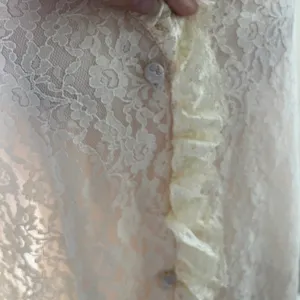 Vintage Lady Irene Lace Ruffle Peignoir Robe L Ivory Pink Ribbon Nylon Nightgown thumbnail 10