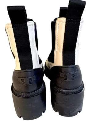 Tory Burch Leather Chelsea Lug Sole Ankle Boots Ivory Black Size 8.5 Retail $428 thumbnail 6